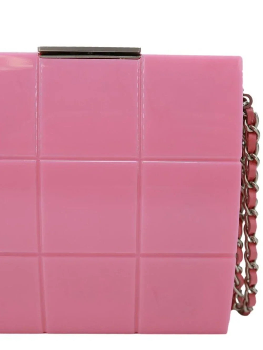 Chanel  Minaudiere Choco Bar Leather Clutch Pink